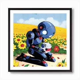 Robot In A Field Art Print