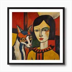 Cat And Woman Art Print