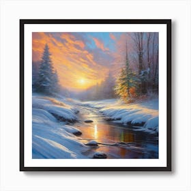 Sunset Over A Stream 2 Art Print