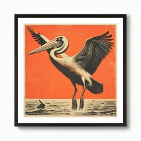 Retro Bird Lithograph Pelican 1 Art Print