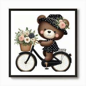 Teddy Bear On A Bike Art Print