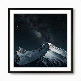 A Majestic Mountain Range With Snow Capped Peaks And A Clear, Starry Night Sky 2 1 Art Print