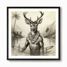 Deer In The Water 31 Art Print