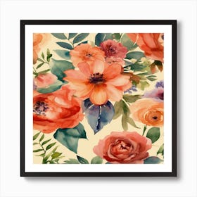 Watercolor Floral Pattern Art Print