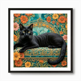 Black Cat On A Chair 1 Art Print