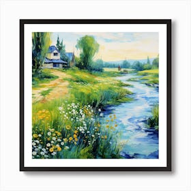 AI Tranquil Riverbank Reverie Art Print