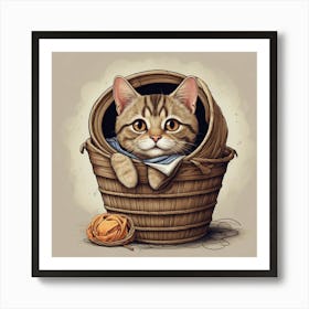 Cat In A Basket Art Print