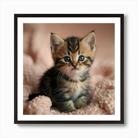 Kitten On A Pink Blanket Art Print