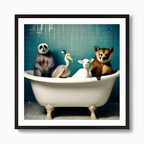 Funny Animals In Bath 1 Art Print