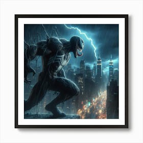 The rain-soaked city is the perfect setting for Venom, the lethal protector, to emerge from the shadows and protect the innocent from the evil that lurks in the darkness. Art Print