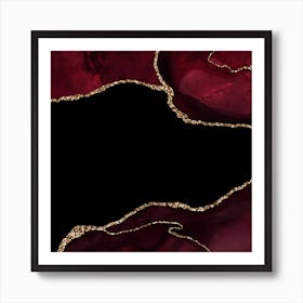 Burgundy & Gold Agate Texture 04 Art Print