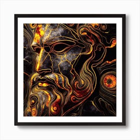 Portrait Of Greek God - Fire And Stone - An abstract artwork depicting  God of the seas, in fire and stone effect in the dark mood. Art Print