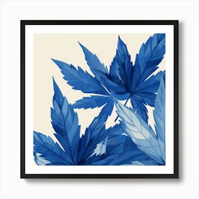 Blue Cannabis Leaves Art Print