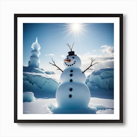 Snowman In The Snow Art Print