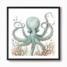 Storybook Style Octopus With Coral 3 Art Print