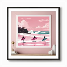 Default Surfers In Pink Beach Art Print 3 Art Print