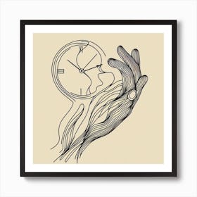 Clock Hand: A Surreal Line Art of a Clock with a Human Hand Art Print