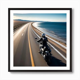 Motorcycle Rider On A Highway Art Print