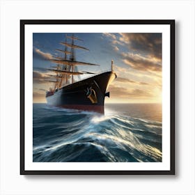 Sailing Ship At Sunset 4 Art Print