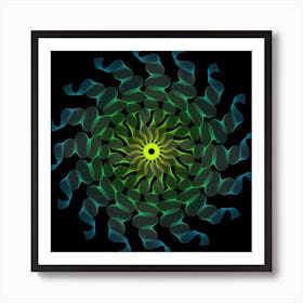 Fractal Flower Abstract Ribbon Green Blue Hues Art Print