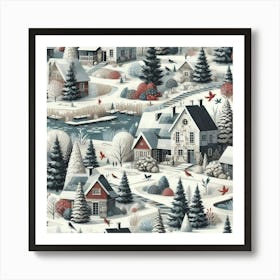 Winter Village And A Lake Art Print