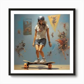 Skateboarder Art Painting Art Print