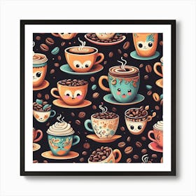 Cute Coffee Pattern 1 Art Print