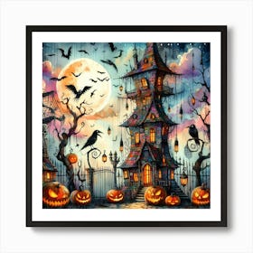 Haunted House Crooked Halloween 2 Art Print