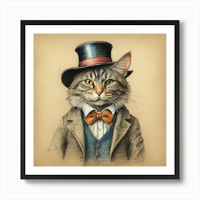 Cat In Top Hat 11 Art Print