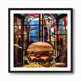 Burger In Front Of Stained Glass Window Art Print