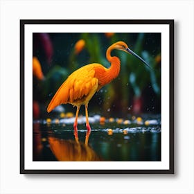 Vivid Colours of the Orange Feathered Wading Bird Art Print