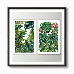 Tropical Leaves Print Jungle Night Botanical Art Art Print