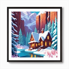 Winter Cabin In The Mountains 1 Art Print