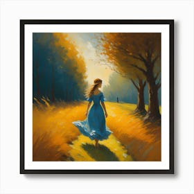 Girl In A Blue Dress Art Print