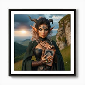Elf Woman With Horns Art Print