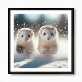 Ferrets In The Snow 3 Art Print