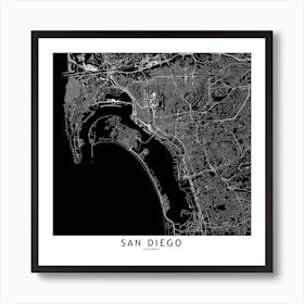 San Diego Black And White Map Square Art Print