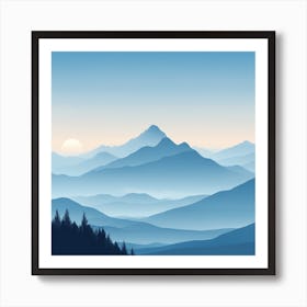 Misty mountains background in blue tone 97 Art Print