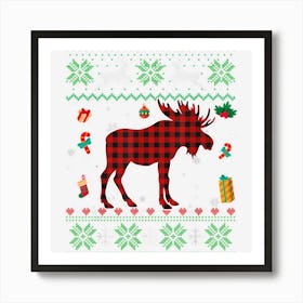 Funny Moose Red Plaid Christmas Ugly Animals Lover Art Print