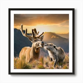 Deer And Beaver Art Print