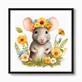 Floral Baby Rat Nursery Illustration (58) Art Print