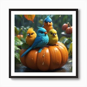 Birds In A Pumpkin Art Print