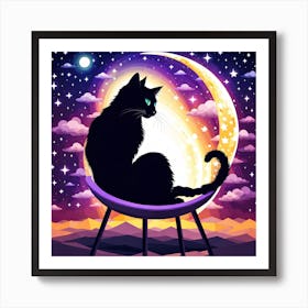 Cat On The Moon, vector art 3 Art Print