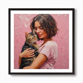 Girl With A Cat 4 Art Print