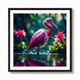 A Moment of Rest, Blue, Red and Lilac Lagoon Bird Art Print