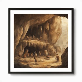 Cave People Stone Age Cave Paintings ( Bohemian Design ) Art Print