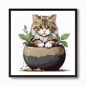 Cat In A Pot Art Print