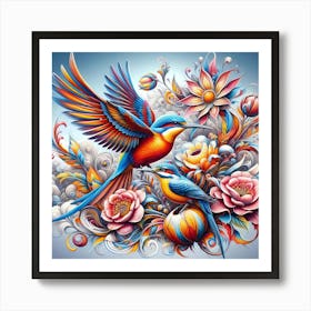 Birds And Flowers Art Print