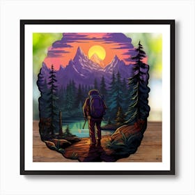 Hiker At Sunset Art Print