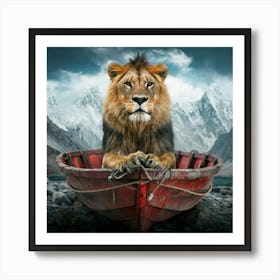 Lion In A Boat Art Print